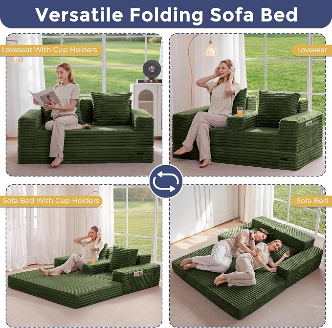 MAXYOYO Loveseat Sofa Bed, Striped Faux Fur Foldable Floor Sofa Couch in A Box - Image 4