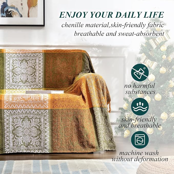 Boho Couch Cover, Bohemian Throw Blanket Tassels Hippie Decor Covers Sofa Chair - Image 7