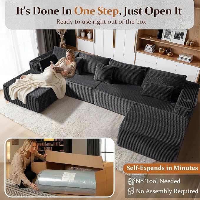 138" Oversized Cloud Sectional Couch, Comfort U Shaped Sofa - Image 3