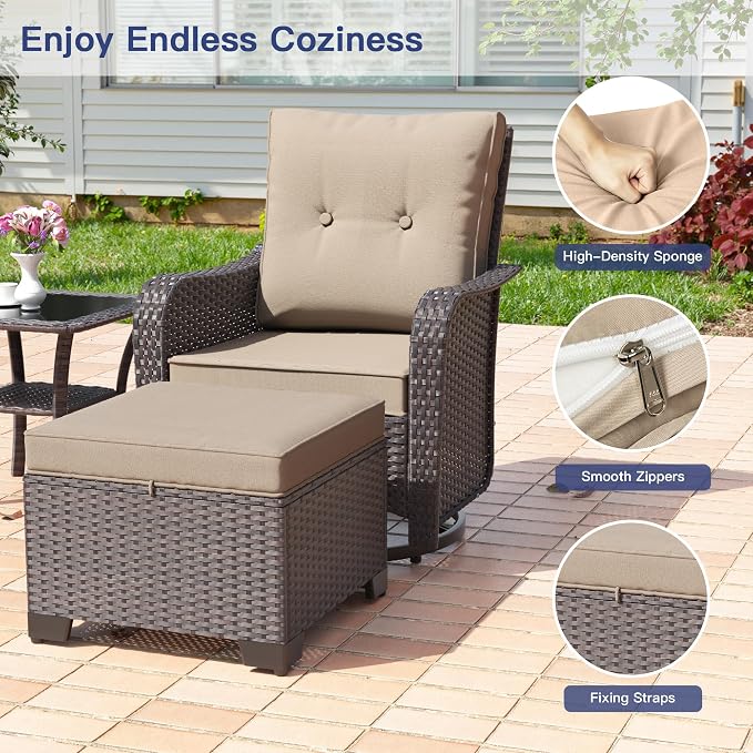ALAULM 5-Piece Outdoor Swivel Rocking Chair Set - Image 4