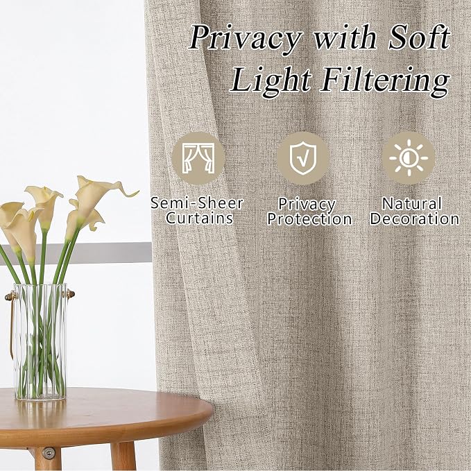 OVZME Valance for Windows, Light Filtering Faux Linen Textured Small Cafe - Image 7
