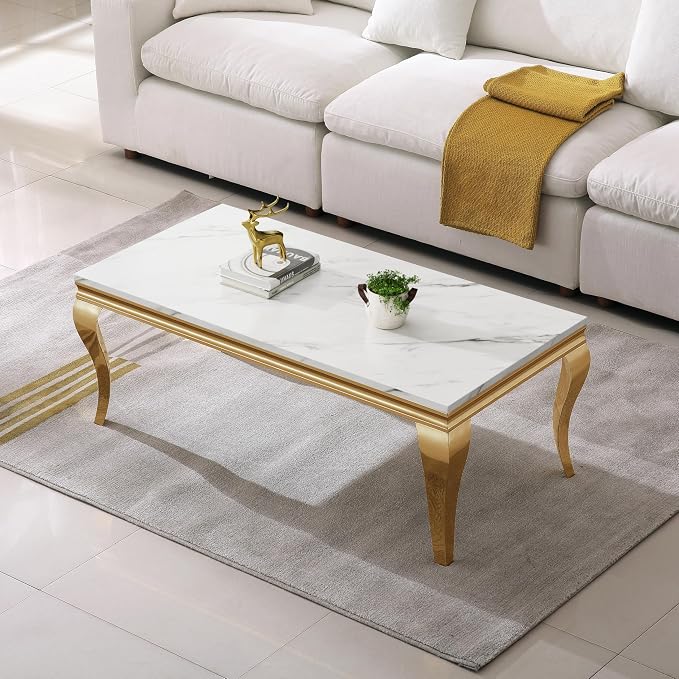 Henf 47" Modern White Faux Marble Center Table - Image 4
