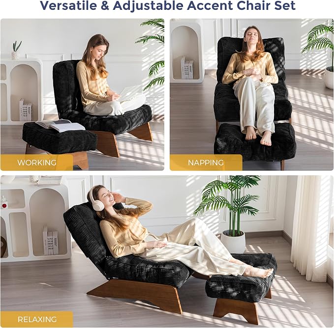 MAXYOYO Accent Chair with Ottoman Adjustable Backrest, Tufted Living Room Chair - Image 3