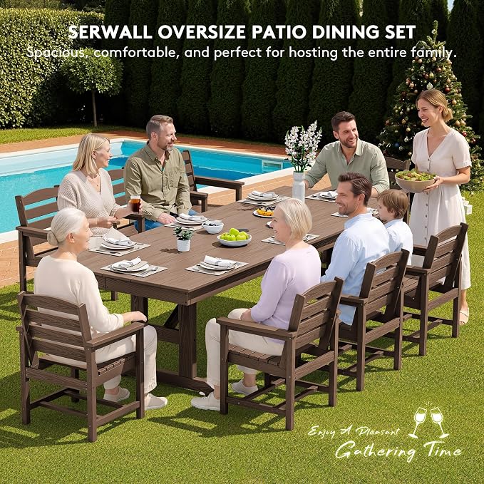 SERWALL Outdoor Dining Table, All Weather HDPE Patio Dining Table - Image 6