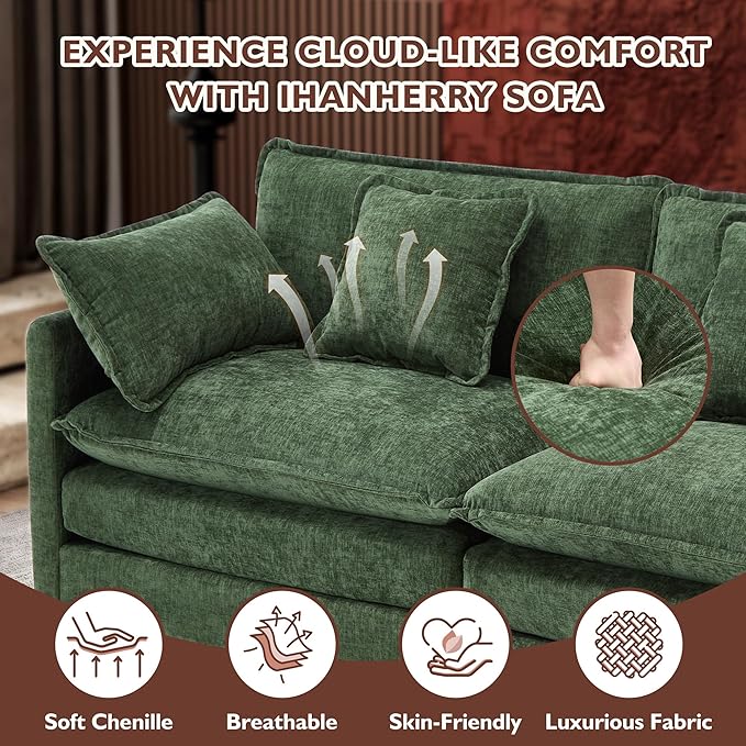 Ihanherry 111.4 Inch 3-Seater Cloud Sofa, Modular Sectional Couch, Modern Deep - Image 5