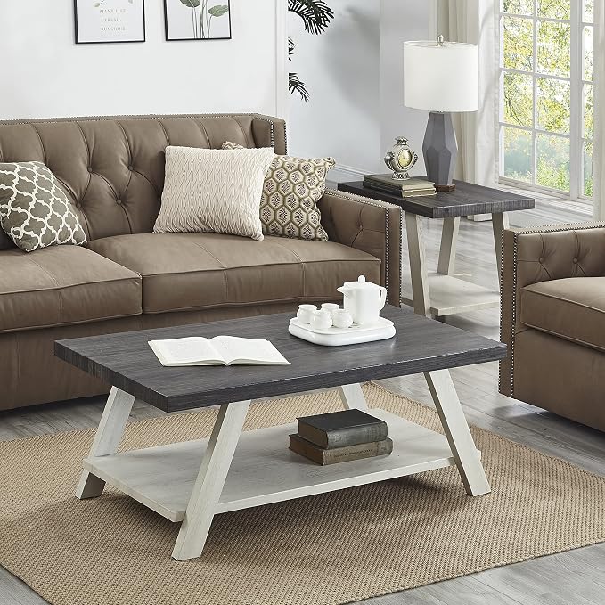 Roundhill Furniture Athens Contemporary 3-Piece Wood Shelf Coffee Table Set - Image 3
