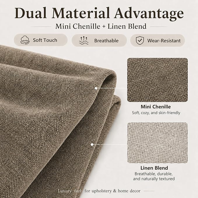Mini Chenille Linen Blend Upholstery Fabric by the Yard, 57 Inch Wide Soft - Image 2