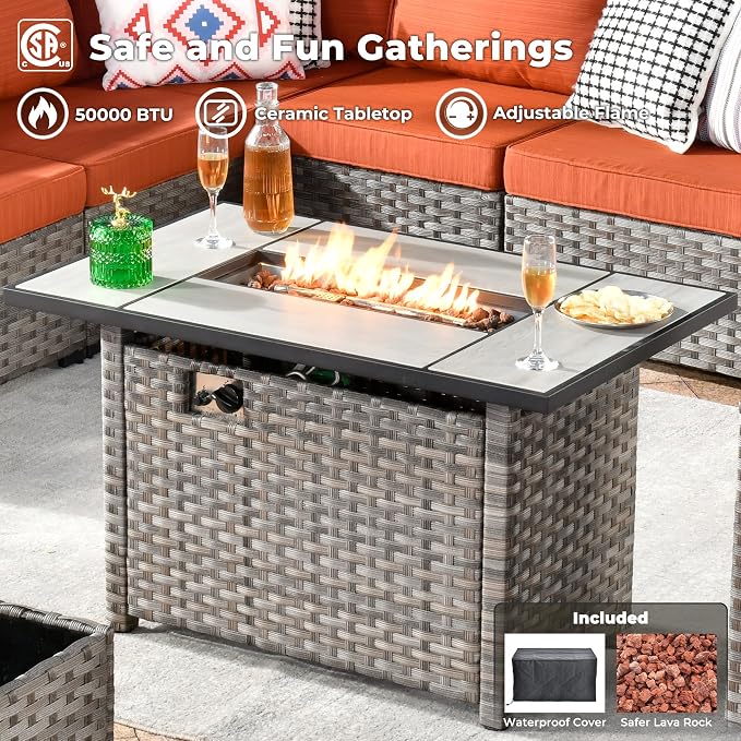 ovios 13 Pieces Patio Furniture Set, Outdoor Wicker Sectional Sofa - Image 7