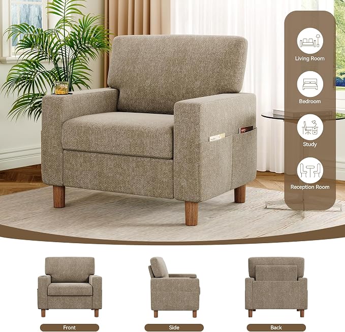 Mid Century Modern Accent Chair, Chenille Comfy Living Room Arm Chairs - Image 9