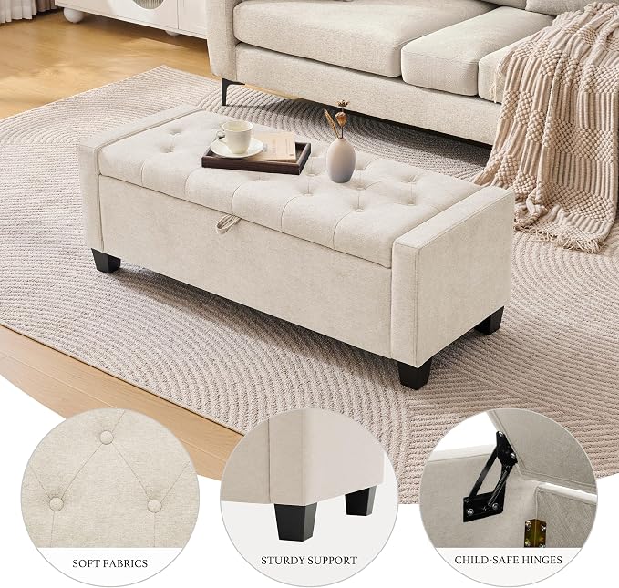 Huatean Home 43" Ottoman with Storage, Storage Ottoman Bench with Safety Hinge - Image 3