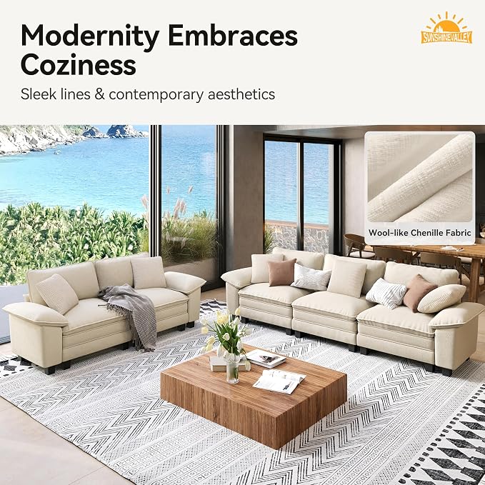 SUNSHINE VALLEY Sofa and Loveseat Set, Oversized Chenille Modular Love seat and - Image 8