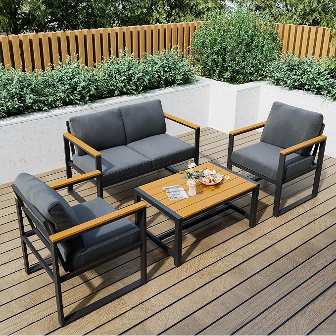 Pamapic 4 Pieces Outdoor Patio Furniture Set, Modern Metal Balcony Furniture - Image 7