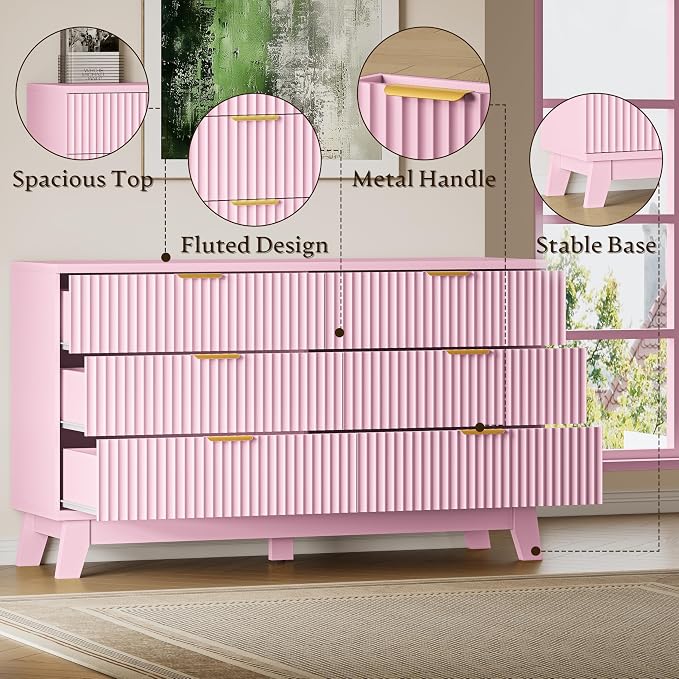 BORNOON Fluted 6 Drawer Dresser, 47.2" Wide Modern Boho Chest of Drawers - Image 4
