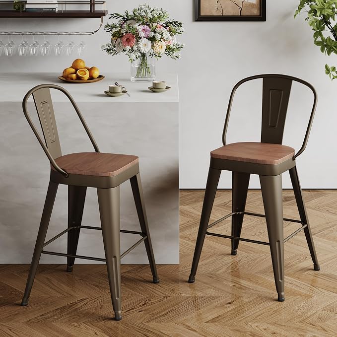 Andeworld Metal Bar Stools Set of 2, 26 inch Counter Height Barstools by Andeworld