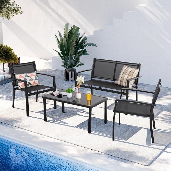 Shintenchi 4 Pieces Patio Furniture Set All Weather Textile Fabric Outdoor - Image 2