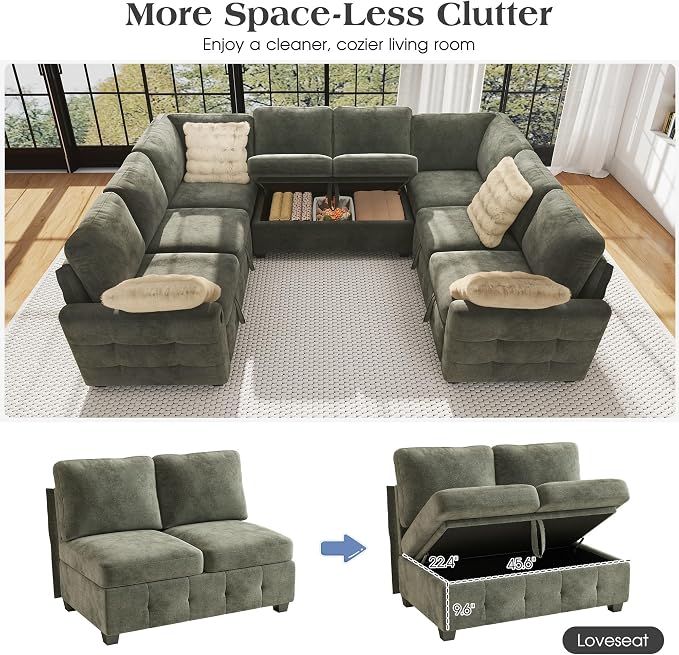 Ihanherry Large U-Shaped Sectional Sofa Bed, 8-Seater Convertible Sleeper - Image 5