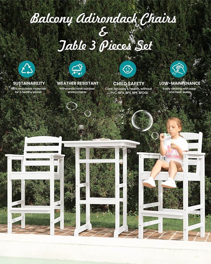 SERWALL 5 Pieces Outdoor Patio Bar Set, Oversize Tall Adirondack Bar Chair and - Image 7