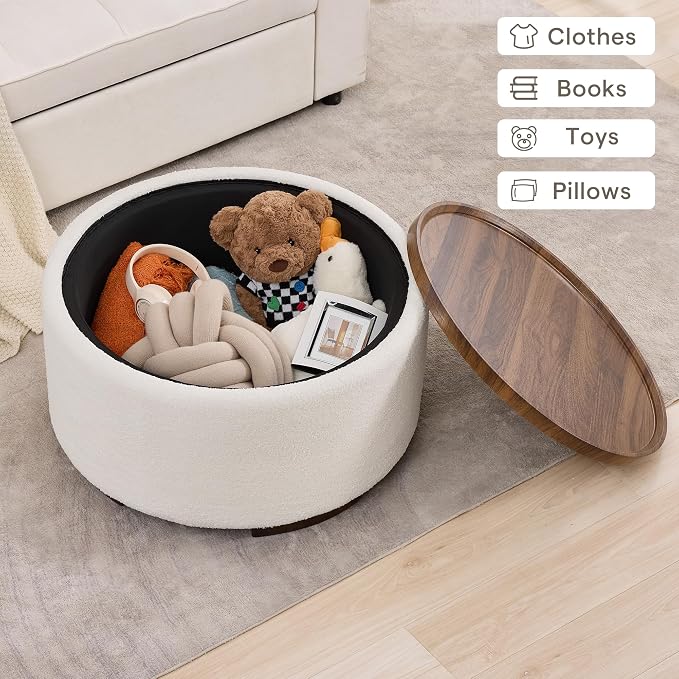 29.5 Inch Round Storage Ottoman Coffee Table, Modern Circle Coffee Table - Image 5