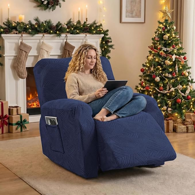 Oversized Recliner Chair Covers, 4-Piece Stretch Geometric Strokes Jacquard - Image 5