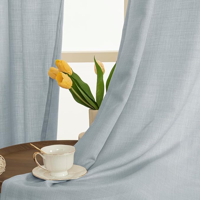 LAMIT Linen Curtains 90 Inch for Bedroom, Grommet Thick Linen Textured Sheer - Image 3