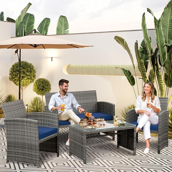 SUNLEI 4 Pcs Patio Ratten Set, Outdoor Furniture Set Wicker Conversation Set - Image 5