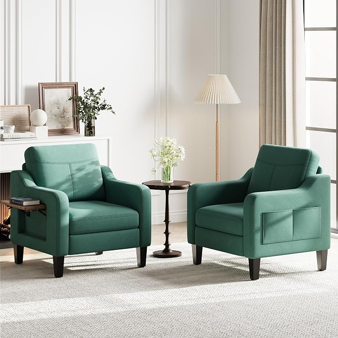 Accent Chair for Living Room Modern Linen Upholstered Armchair Side Wooden by Unknown