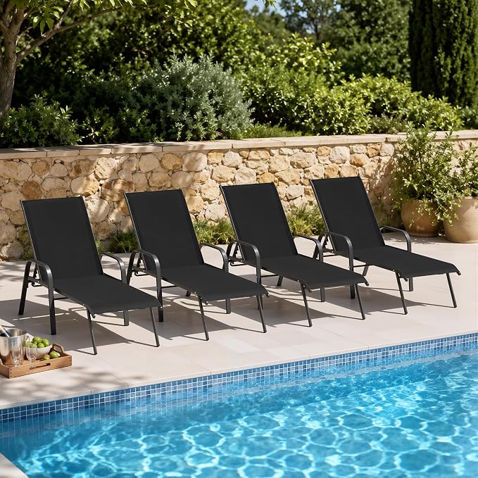 Crestlive Products Outdoor Chaise Lounge Chair, 5-Position Pool Lounge Chairs by CrestliveProducts