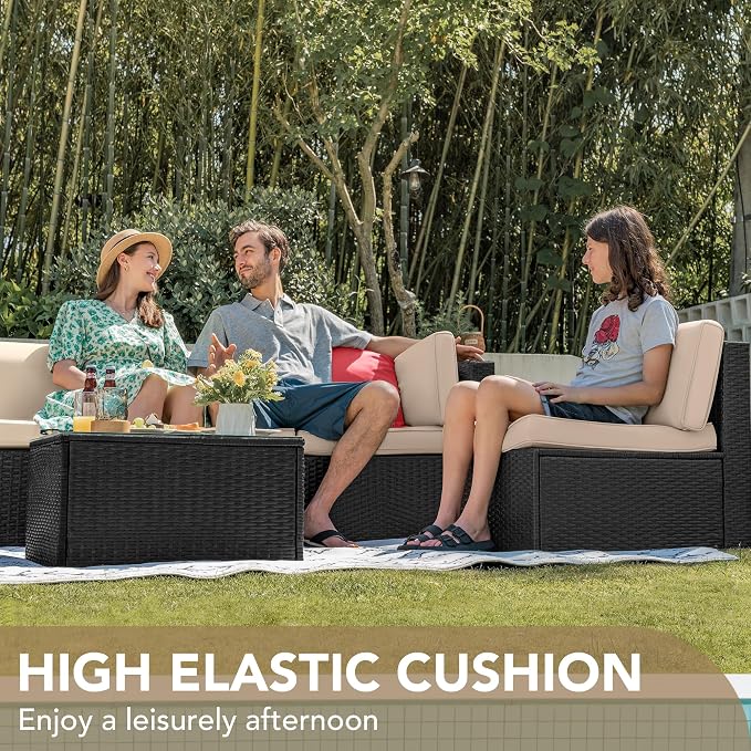 Devoko 7 Pieces Outdoor Sectional Sofa Patio Furniture Sets Manual Weaving - Image 4