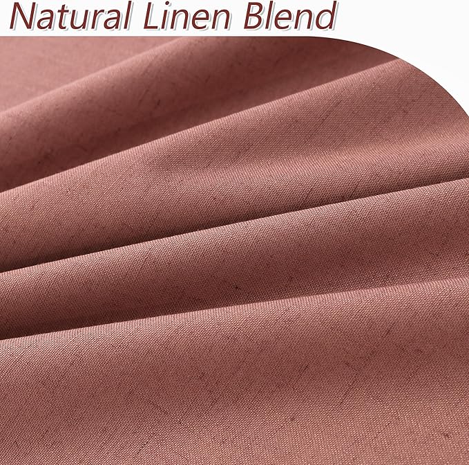 Dusty Rose 100% Blackout Linen Curtains 72 Inch Length 2 Panels Set - Image 3