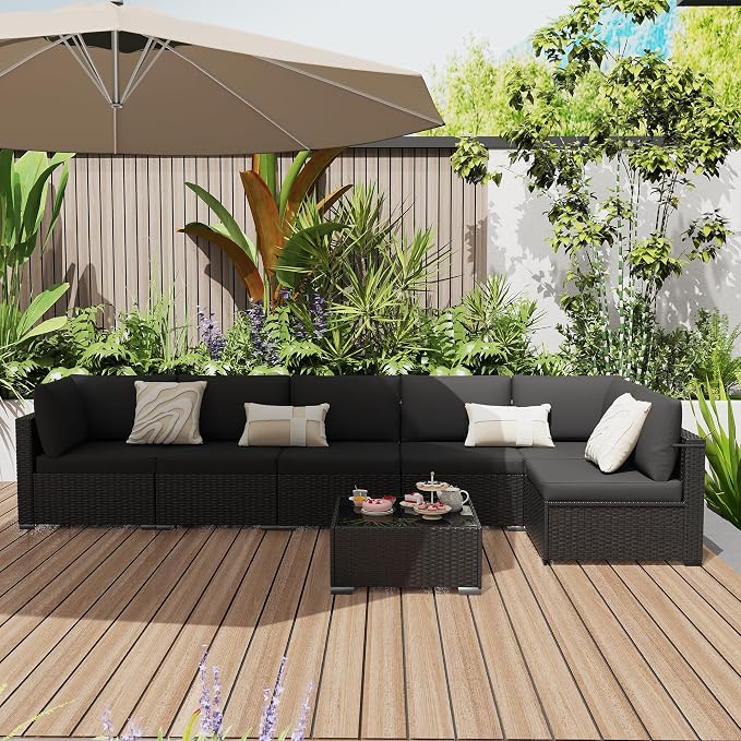 KIGOTY 7-Piece Patio Furniture Set, All-Weather PE Rattan Outdoor Sectional Sofa - Image 9