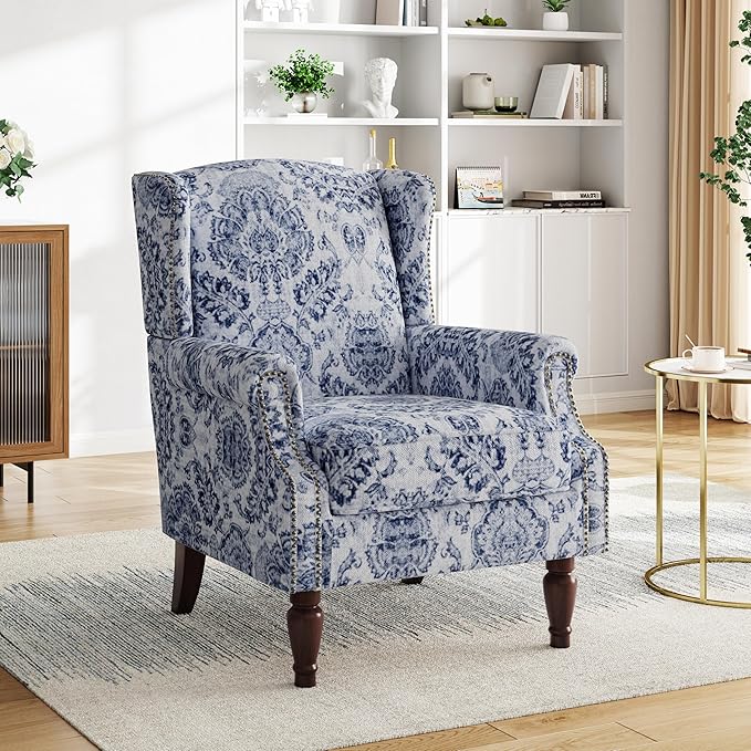 Pia Ricco Set of 2 Floral Accent Chairs, High Back Upholstered Armchairs - Image 7