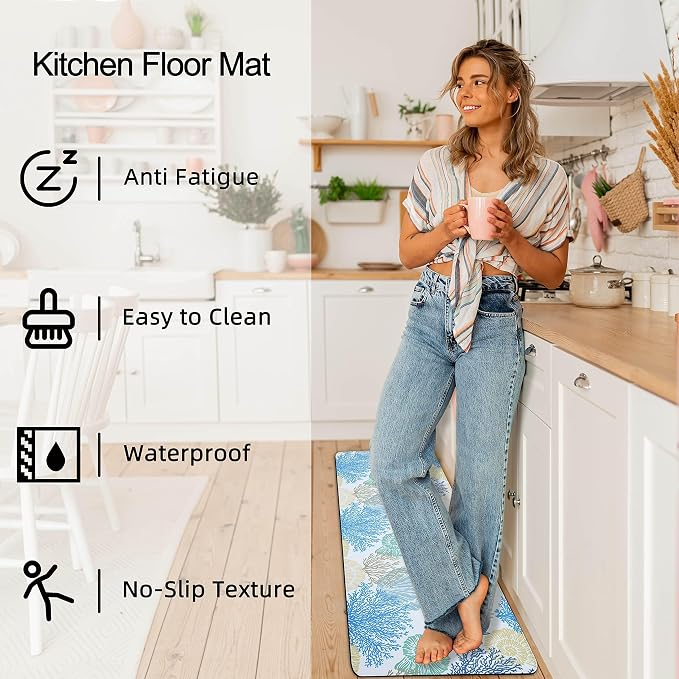 Tritard Coastal Beach Theme Kitchen Mats Rugs Set of 2 Anti Fatigue Kitchen Mats - Image 4