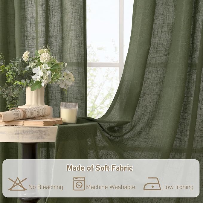 LAMIT Linen Semi Sheer Curtains 96 inches Long 2 Panels Set, Light Filtering - Image 8