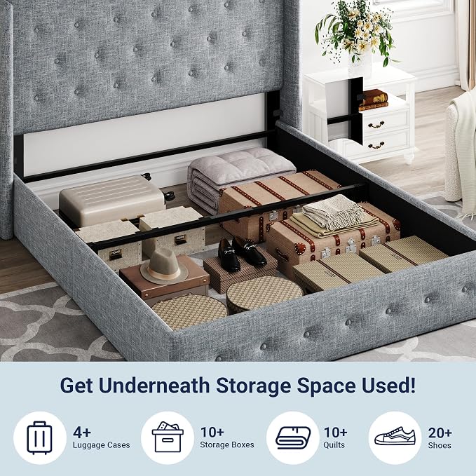 Allewie Full Size Lift Up Storage Bed, Button Tufted Headboard - Image 3