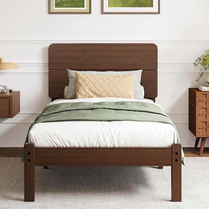 BOSRII 14in High Solid Bamboo Wood Platform Twin XL Bed Frame by FORYOURBETTERSLEEP
