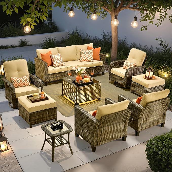 ovios 9 Pieces Patio Furniture Set, Outdoor Wicker Sofa Couch by OVIOS
