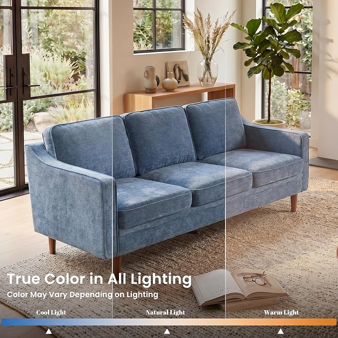 Kingfun 80" Chenille Sofa, 3 Seater Couch, Mid Century Modern Couches - Image 5