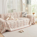 DREAMINGO Abstract Chenille Couch Cover Blanket Beige Orange Black Boho Sofa by DREAMINGO