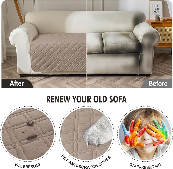 Genina Waterproof Couch Cover, Washable Anti-Slip 78inch Sofa Covers - Image 4