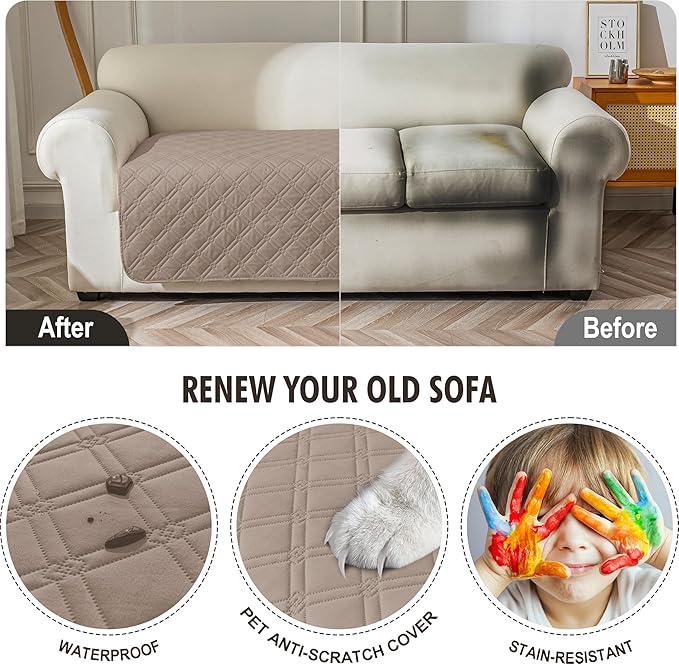 Genina Waterproof Couch Cover, Washable Anti-Slip 51 inch Loveseat Sofa Covers - Image 4