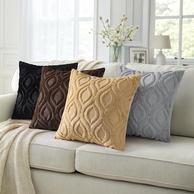 decorUhome Throw Pillow Covers 26x26 Inch Set of 2, Soft Plush Faux Wool Grey - Image 5