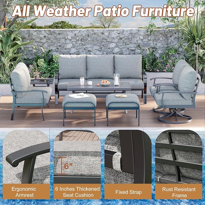 HOMREST Outdoor Furniture Thickened Cushion 360 Degree Swivel Rocking Patio - Image 5