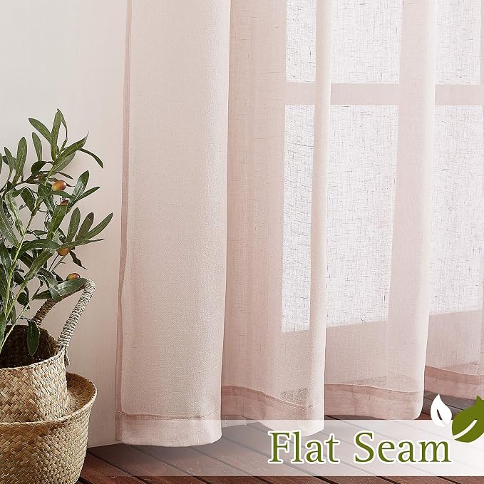 NICETOWN Linen Textured Semi Sheer Bedroom Curtains, Grommet Top Casual 84" - Image 6
