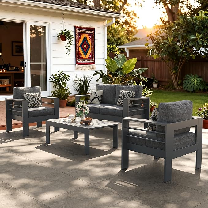 LayinSun Outdoor Aluminum Furniture Set, 4 Pieces Patio Sectional Conversation by LayinSun