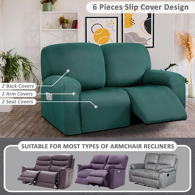 ULTICOR Reclining Loveseat Slipcover, 6-Piece Yarn Dyed Sofa Covers, 2 Seat - Image 5