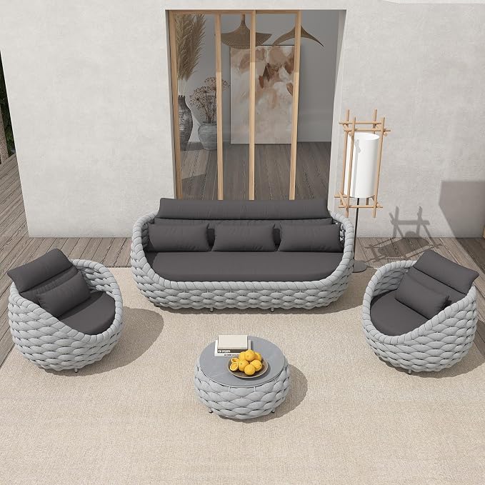 TWT Aluminum Patio Furniture Set Three Seater Sofa Outdoor Furniture Set by TWT