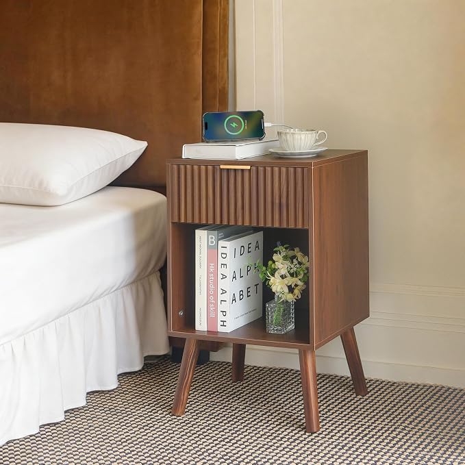 Fultyle Nightstand with Charging Station, Fluted Night Stand with USB and Type - Image 6
