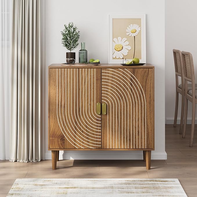 Modern Sideboard Storage Cabinet: Geometric Pattern Wooden Buffet - Image 3