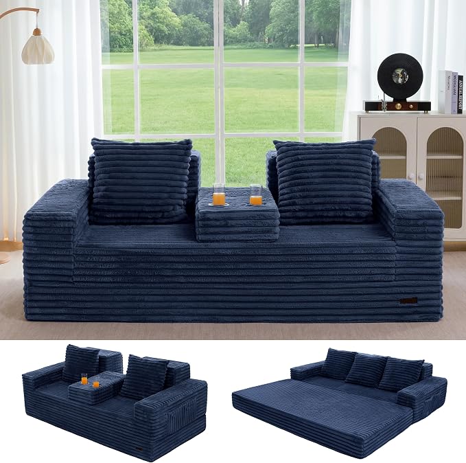 MAXYOYO Loveseat Sofa Bed, Striped Faux Fur Foldable Floor Sofa Couch in A Box by MAXYOYO