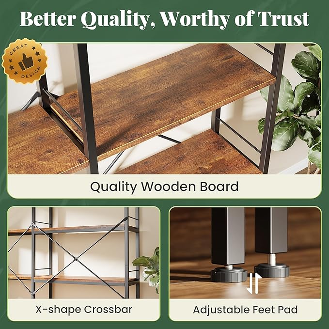 Huuger 4 Tier Bookshelf, L Shaped Corner Bookshelf - Image 8